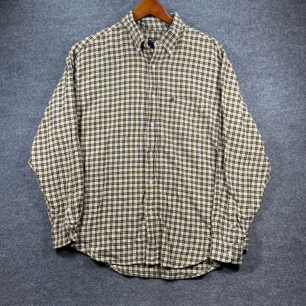Ralph Lauren Jeans Co. Button Down Shirt Men's Large Yellow/Black Gingham Plaid